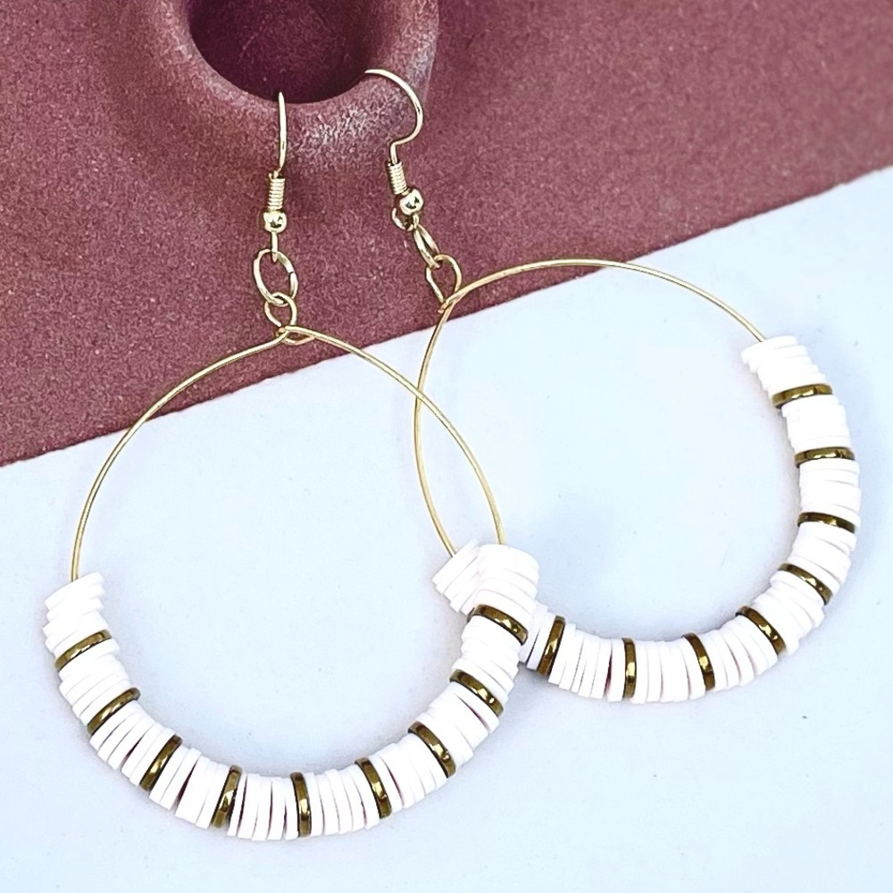 NWT Heishi and Gold Beaded Hoop Earrings, Beaded Hoop Earrings, Handmade​